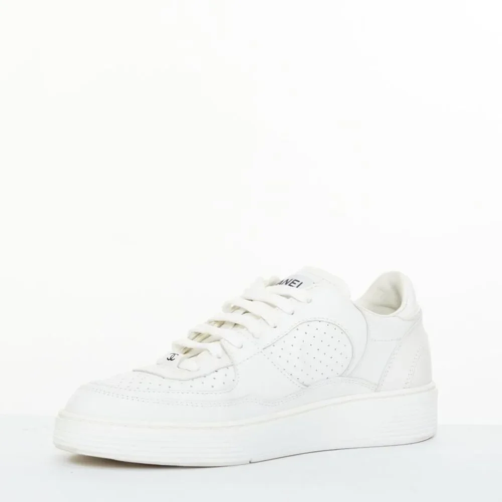 Chanel 2023 White Perforated Leather CC Logo Sneakers